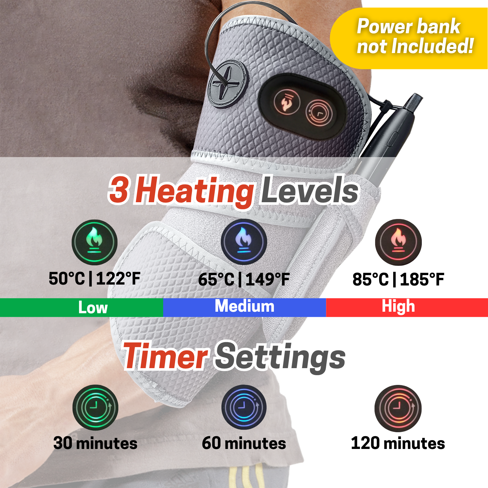 ZEENCARE Elbow Heating Pad for Pain Relief, USB Powered Heated Wrap (No Battery) - Image 3