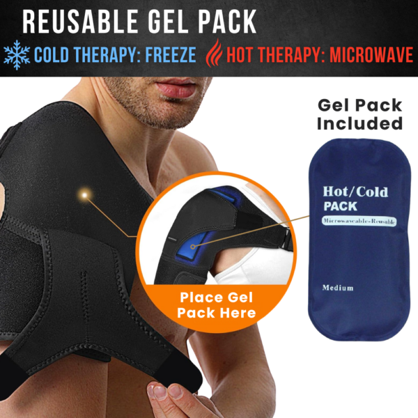 ZEENCARE Shoulder Brace with Reusable Hot and Cold Gel Pack - Image 3